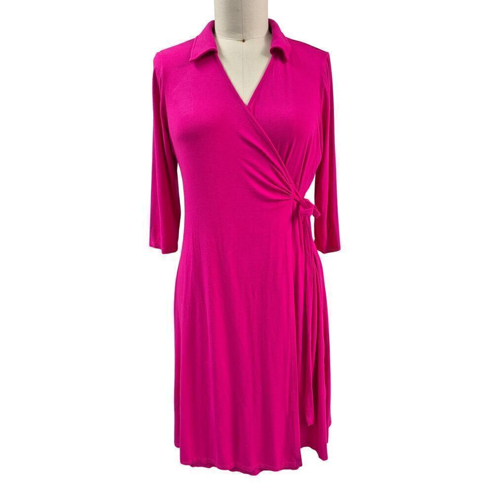 NWT Fresh Produce Black Wrap Tie Dress Fuscia Rayon/Lycra Sz XL